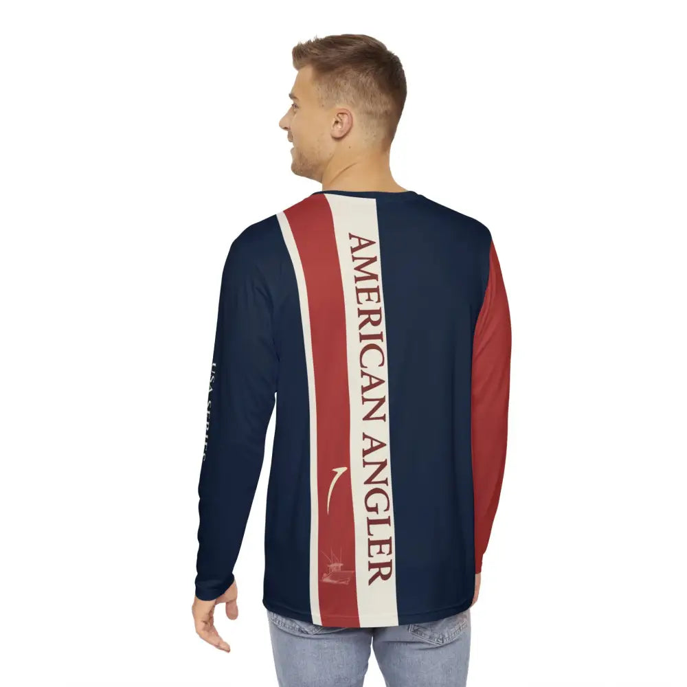 USA Series Angler Long Sleeve Fishing Shirt with red white stripe back by Trini Skies