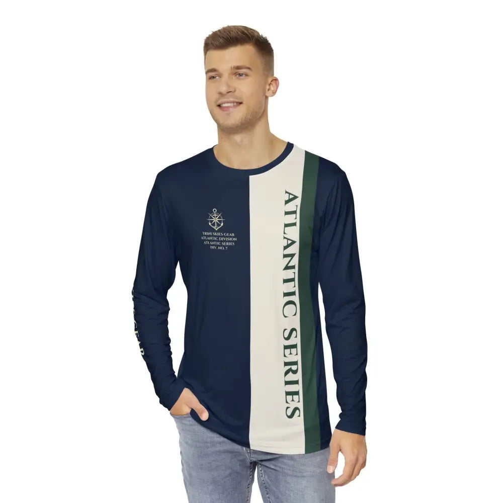 USA Series Long Sleeve Fishing Shirt with split navy and cream design by Trini Skies