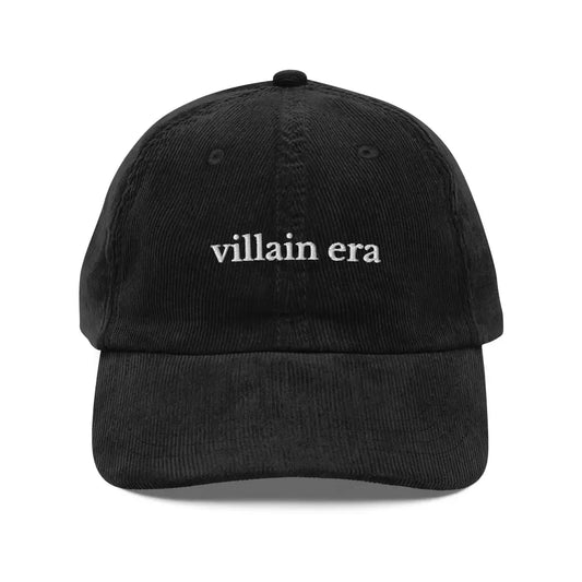 Villain Era Embroidered Vintage Corduroy Cap - Black - black corduroy baseball cap villain 1