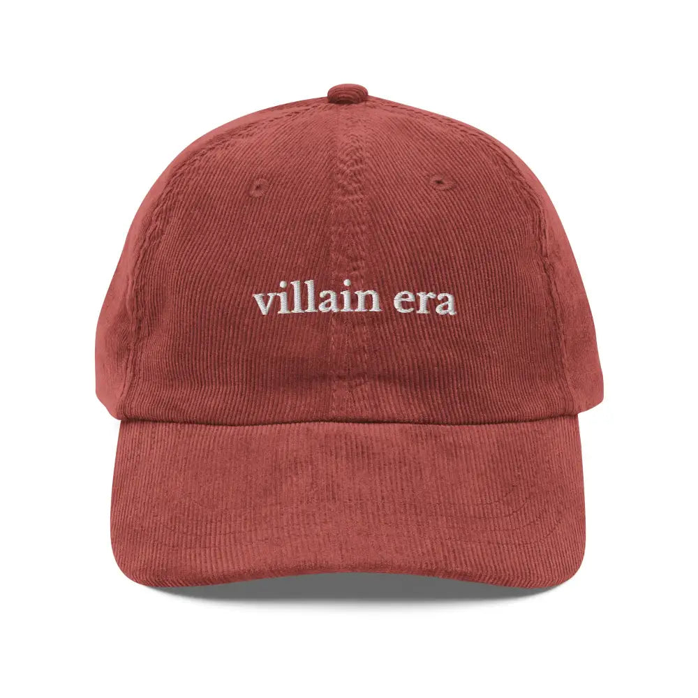 Villain Era Embroidered Red Corduroy Baseball Cap by Trini Skies