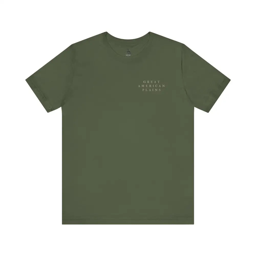 Vintage bison graphic tee in olive green with Great American Plains print