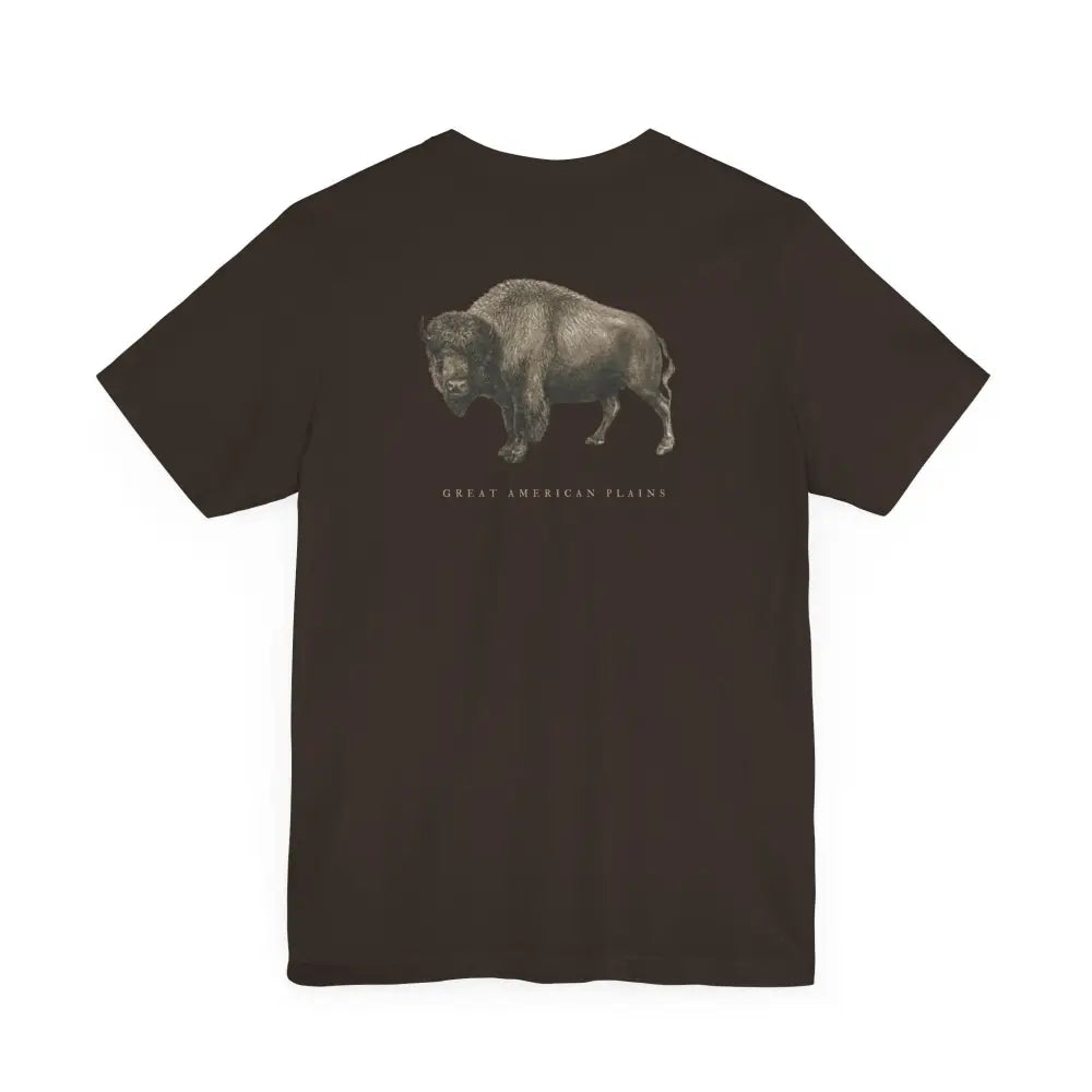 Vintage bison graphic on dark brown Trini Skies Supply tee