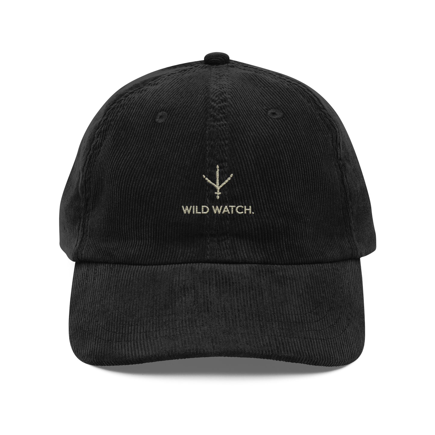 Black Bird Embroidered Corduroy Dad Hat with Wild Watch Logo