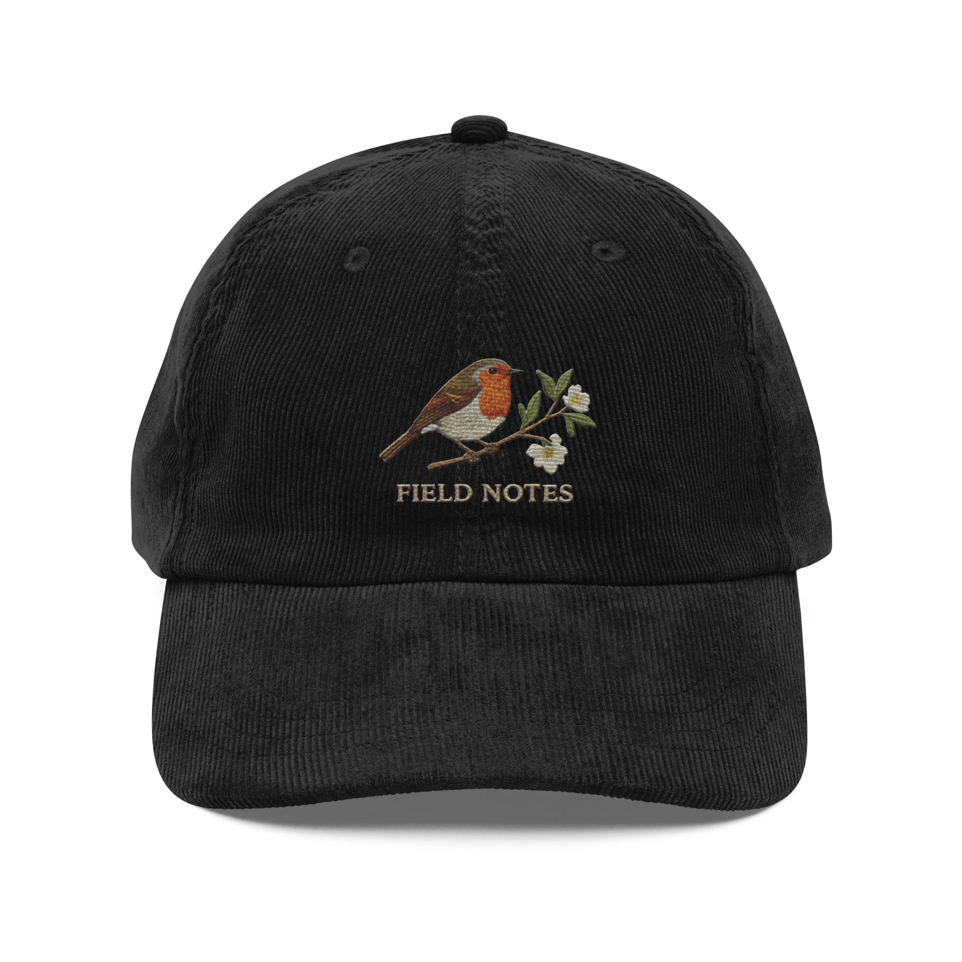 Bird lover embroidered corduroy baseball cap with floral bird design