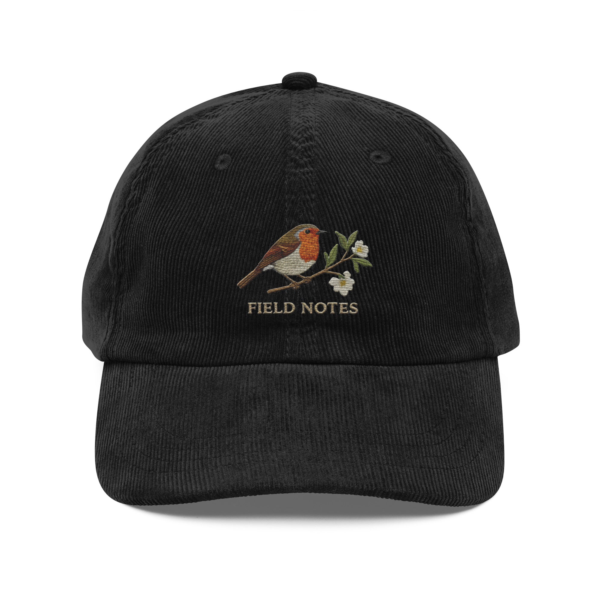 Bird lover embroidered corduroy baseball cap with floral bird design