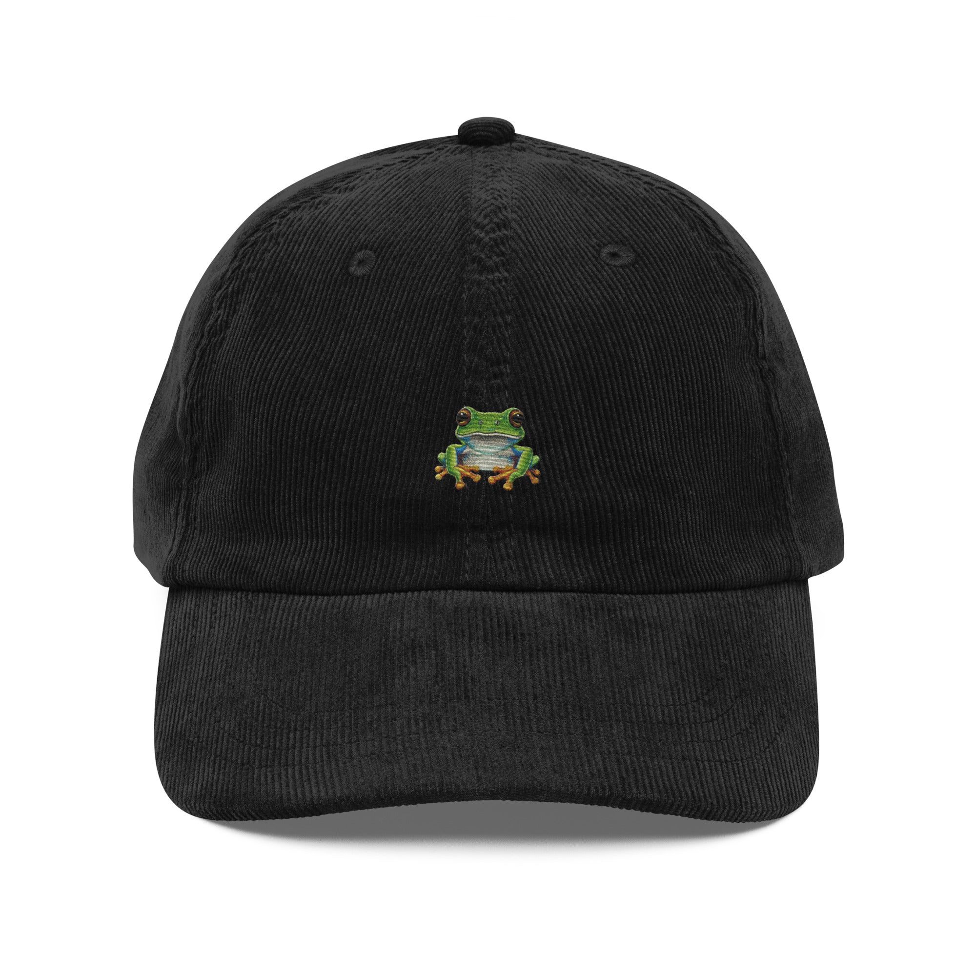 Navy tree frog embroidered corduroy dad hat