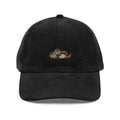 Black embroidered wildlife corduroy cap with monkey design