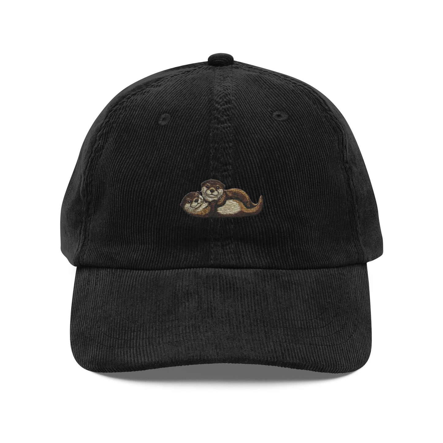 Black embroidered wildlife corduroy cap with monkey design