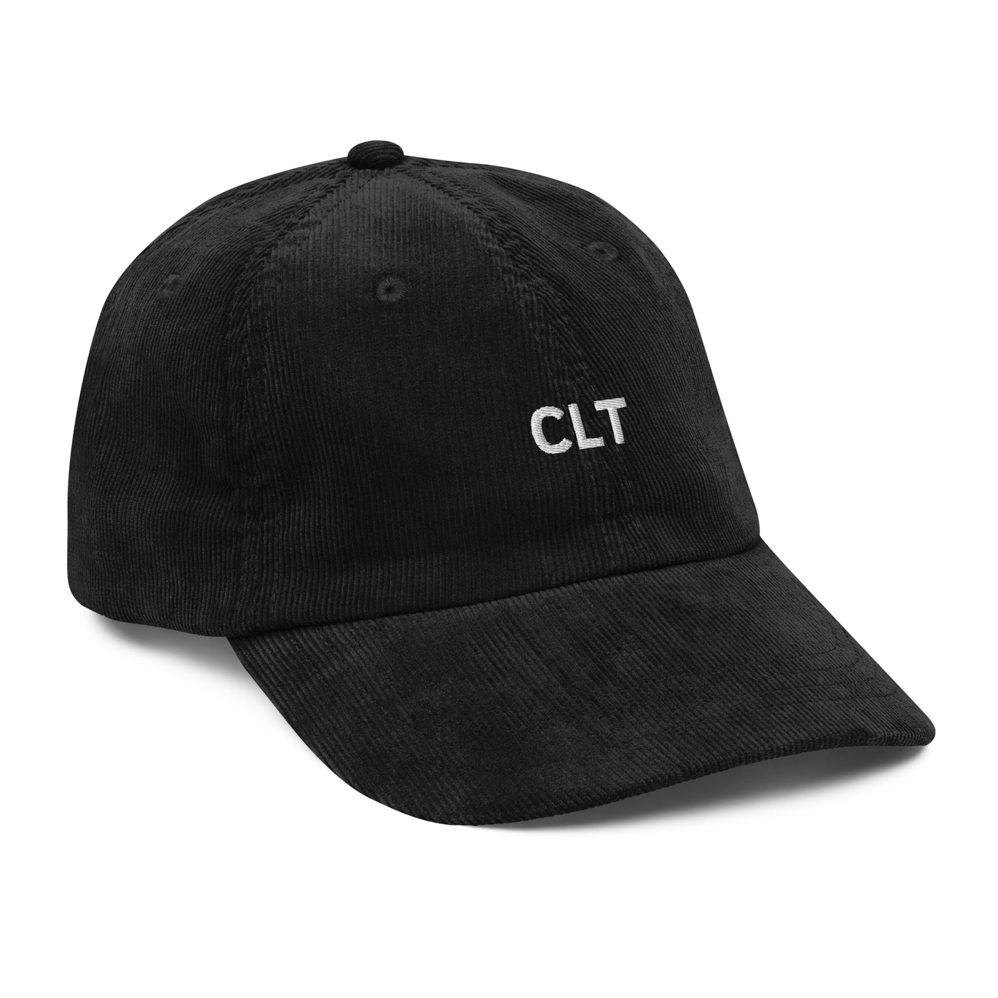 Black Corduroy Dad Hat with Charlotte CLT Airport Code Embroidered