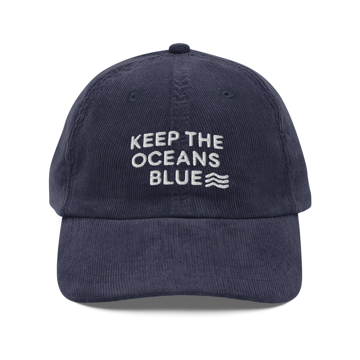 Embroidered 'Keep The Ocean Blue' Corduroy Cap – Protect Marine Life Reduce Ocean Pollution