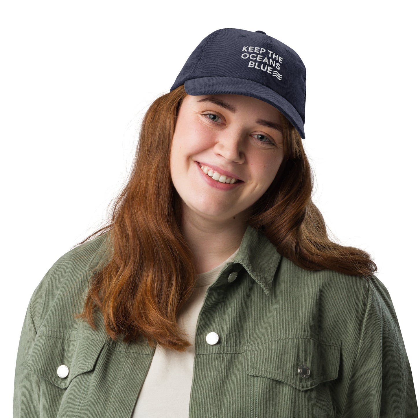 Embroidered 'Keep The Ocean Blue' Corduroy Cap – Protect Marine Life Reduce Ocean Pollution