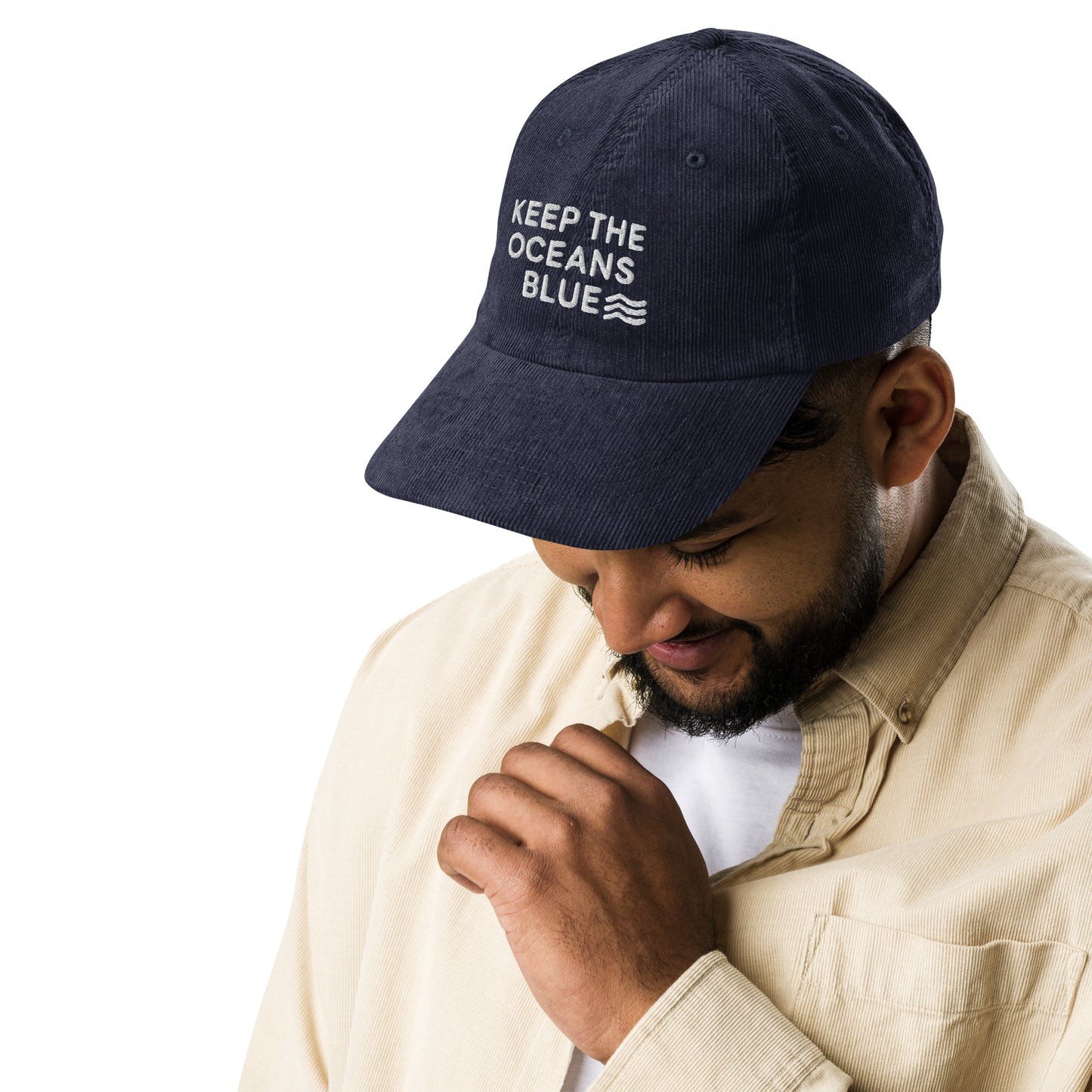 Embroidered 'Keep The Ocean Blue' Corduroy Cap – Protect Marine Life Reduce Ocean Pollution