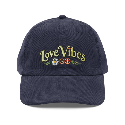 Embroidered 'Love Vibes' Hippie-Inspired Dad Hat – Adjustable Low Profile Vintage Inspired