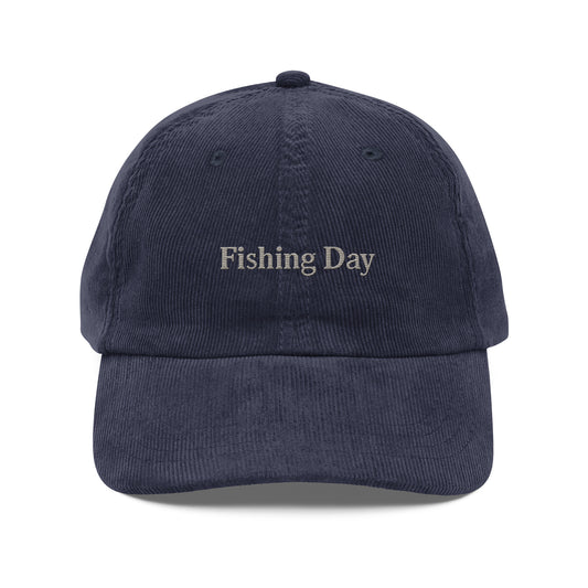 Fishing Day Corduroy Hat – Vintage Embroidered Cap | Trini Skies Supply Co. - Navy - 7
