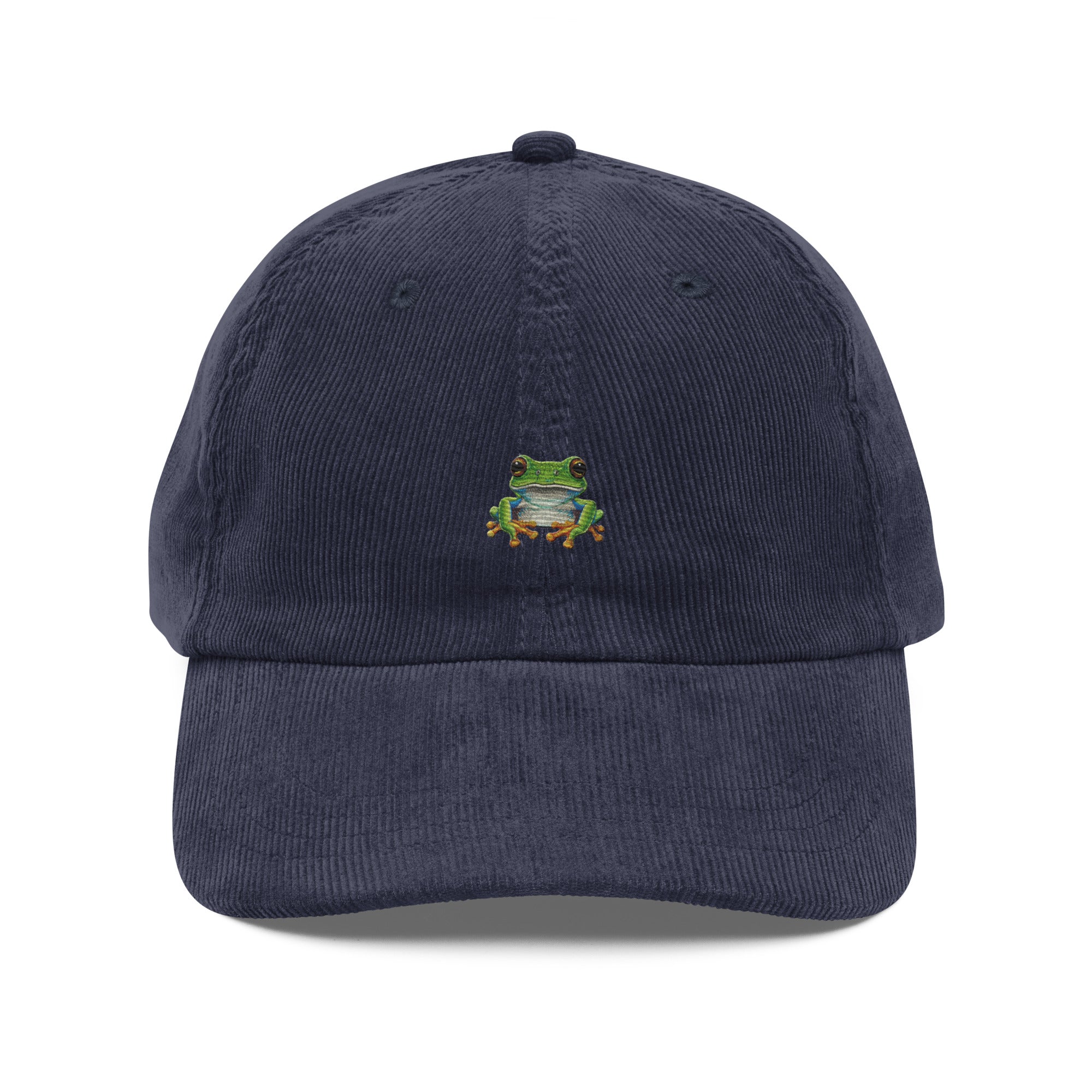 Navy tree frog embroidered corduroy dad hat
