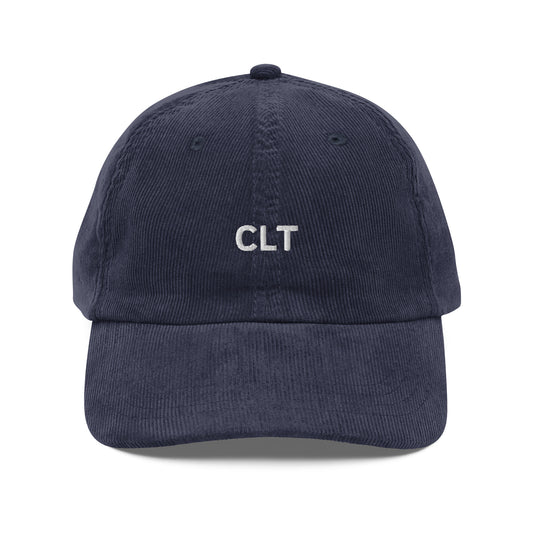 Charlotte CLT airport code corduroy dad hat in navy blue