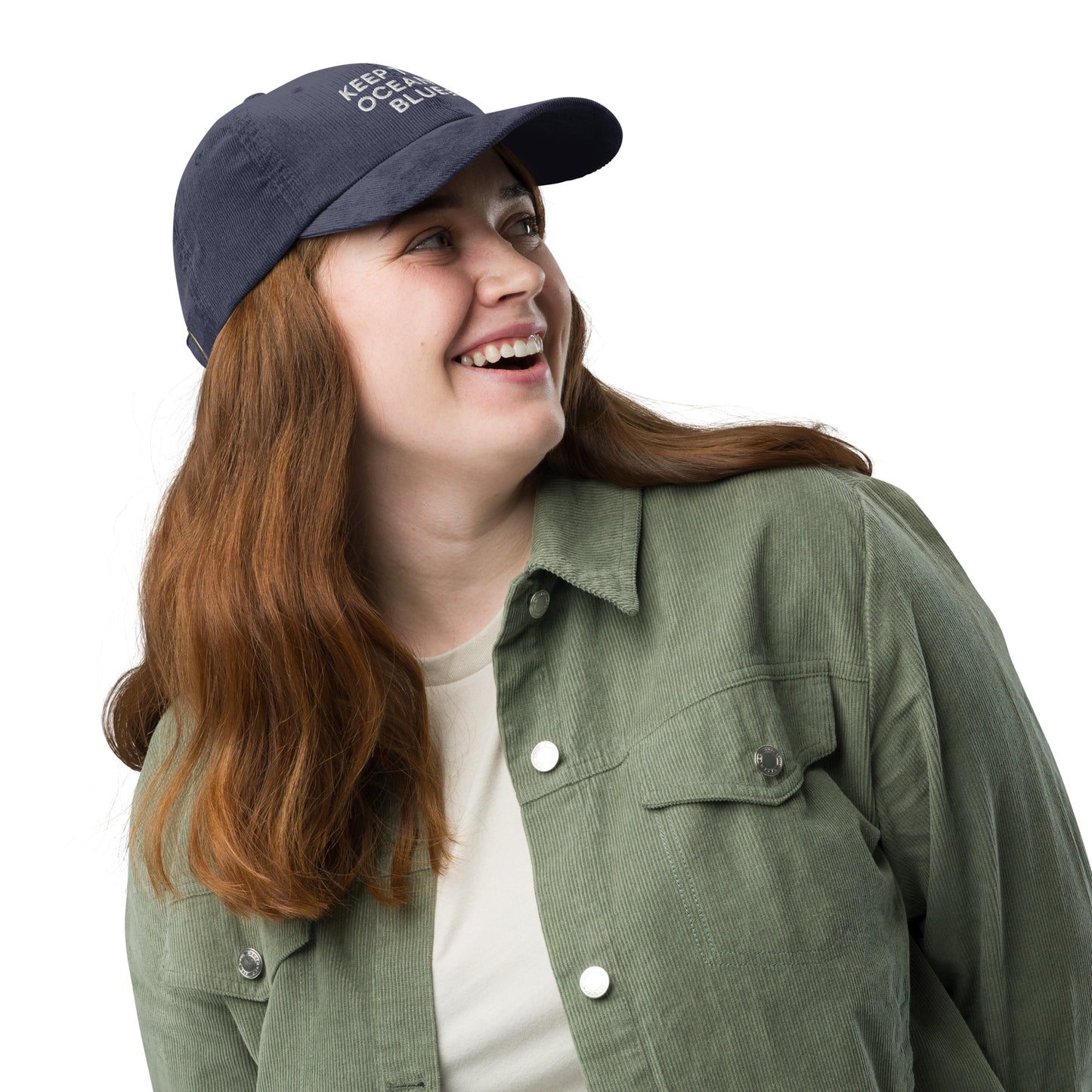 Embroidered 'Keep The Ocean Blue' Corduroy Cap – Protect Marine Life Reduce Ocean Pollution