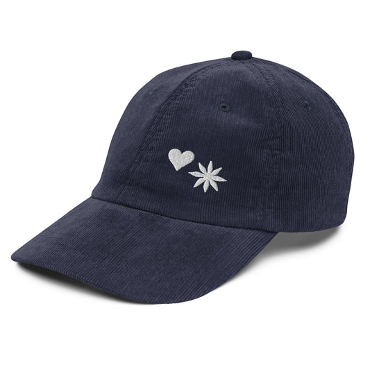 Minimalist Embroidered Heart Vintage Corduroy Hat, Retro Cotton Cap with Adjustable Strap