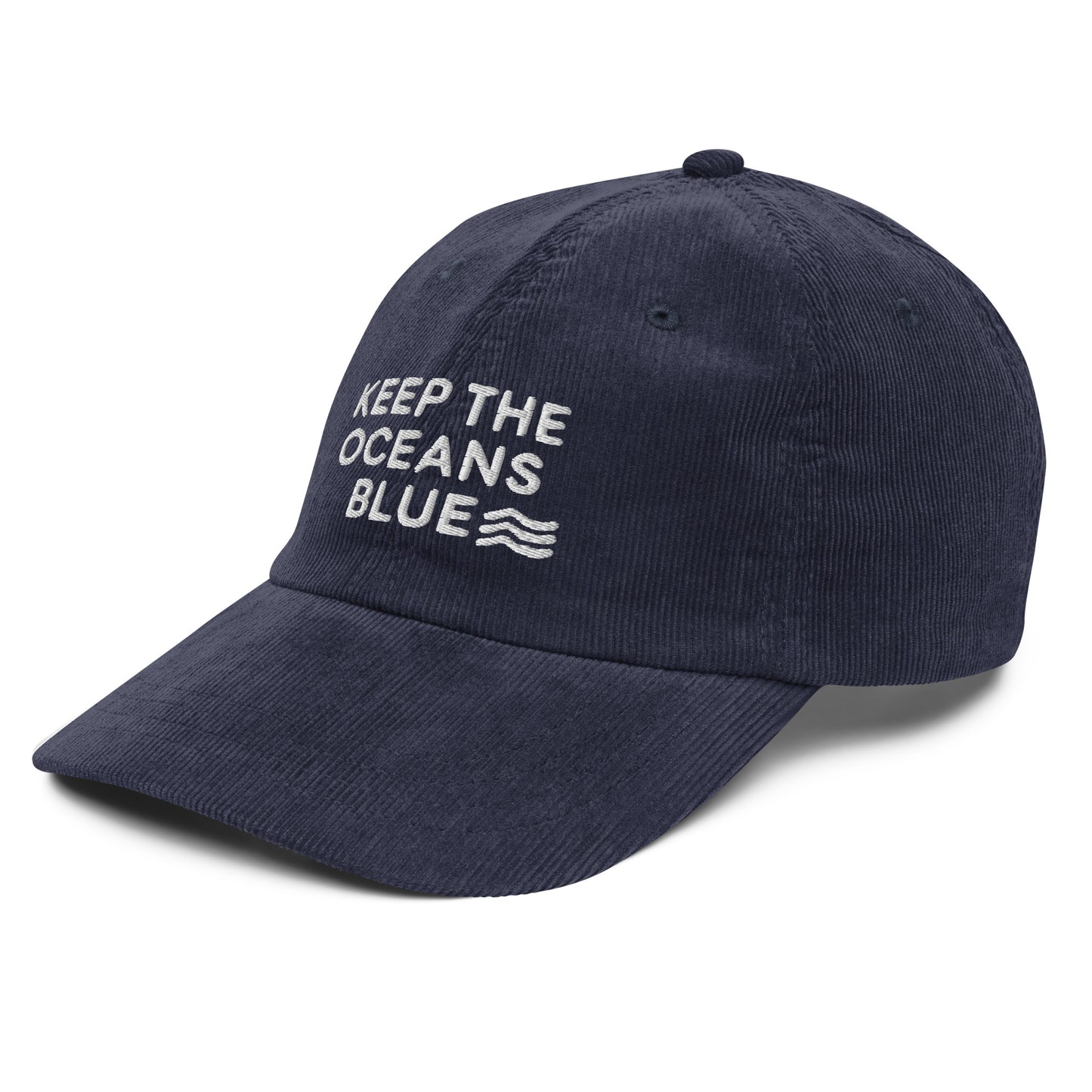 Embroidered 'Keep The Ocean Blue' Corduroy Cap – Protect Marine Life Reduce Ocean Pollution