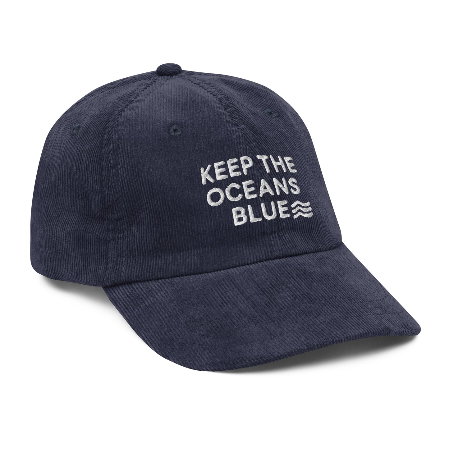 Embroidered 'Keep The Ocean Blue' Corduroy Cap – Protect Marine Life Reduce Ocean Pollution