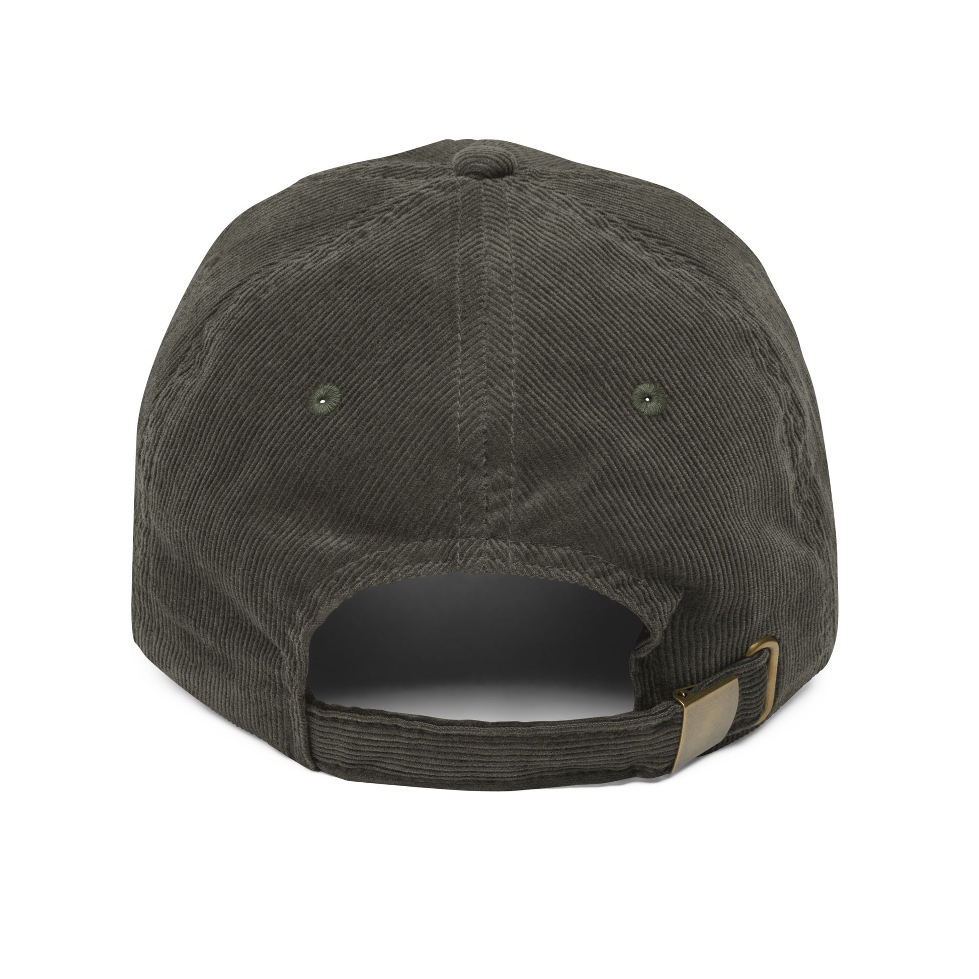 Olive green pug embroidered corduroy dad hat with adjustable strap