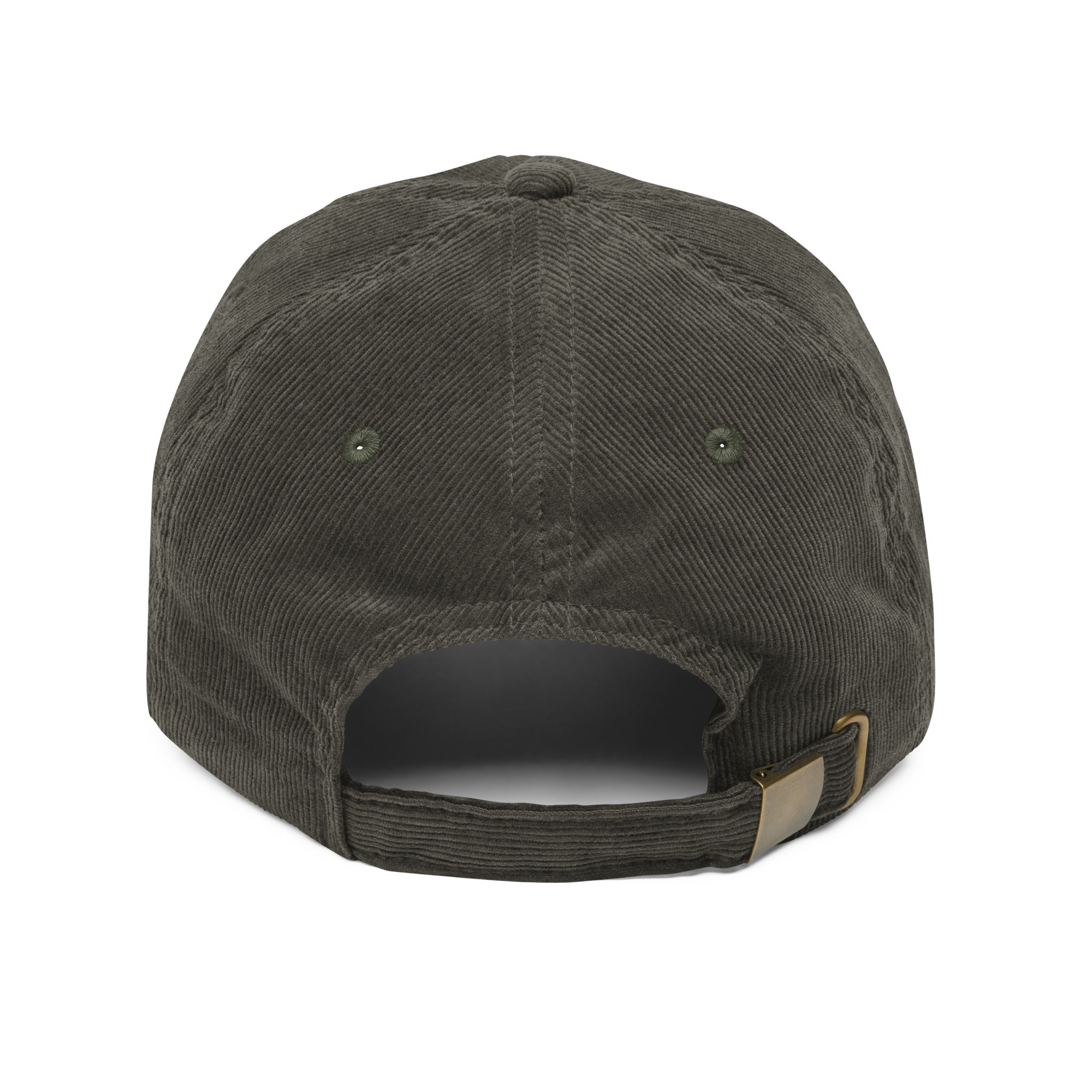 Olive green pug embroidered corduroy dad hat with adjustable strap