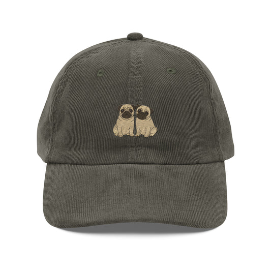 Embroidered Pug Duo Hat – Two Cream Pugs Embroidery Cap Animal Lover Gift - Olive - 1