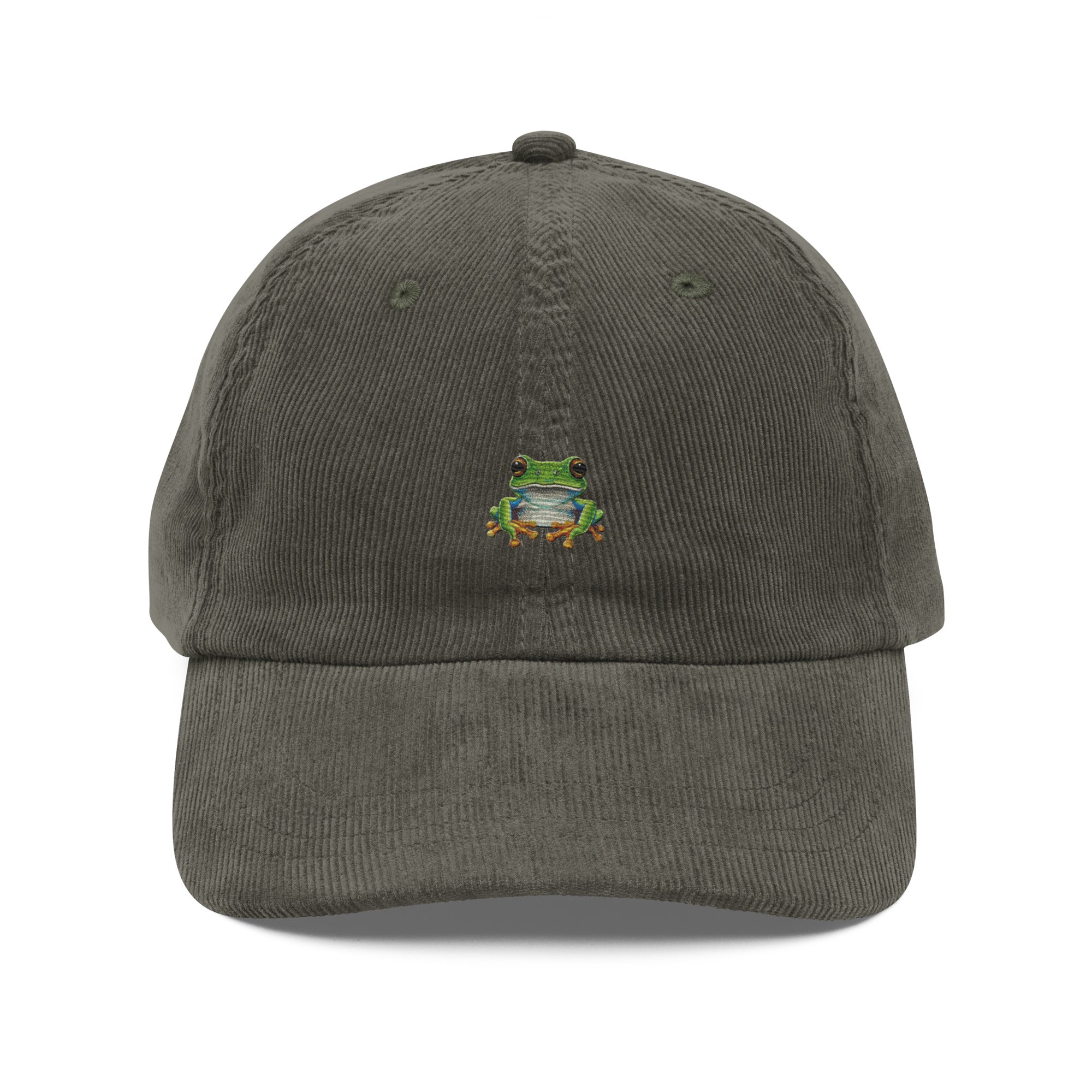 Olive green tree frog corduroy dad hat with adjustable strap