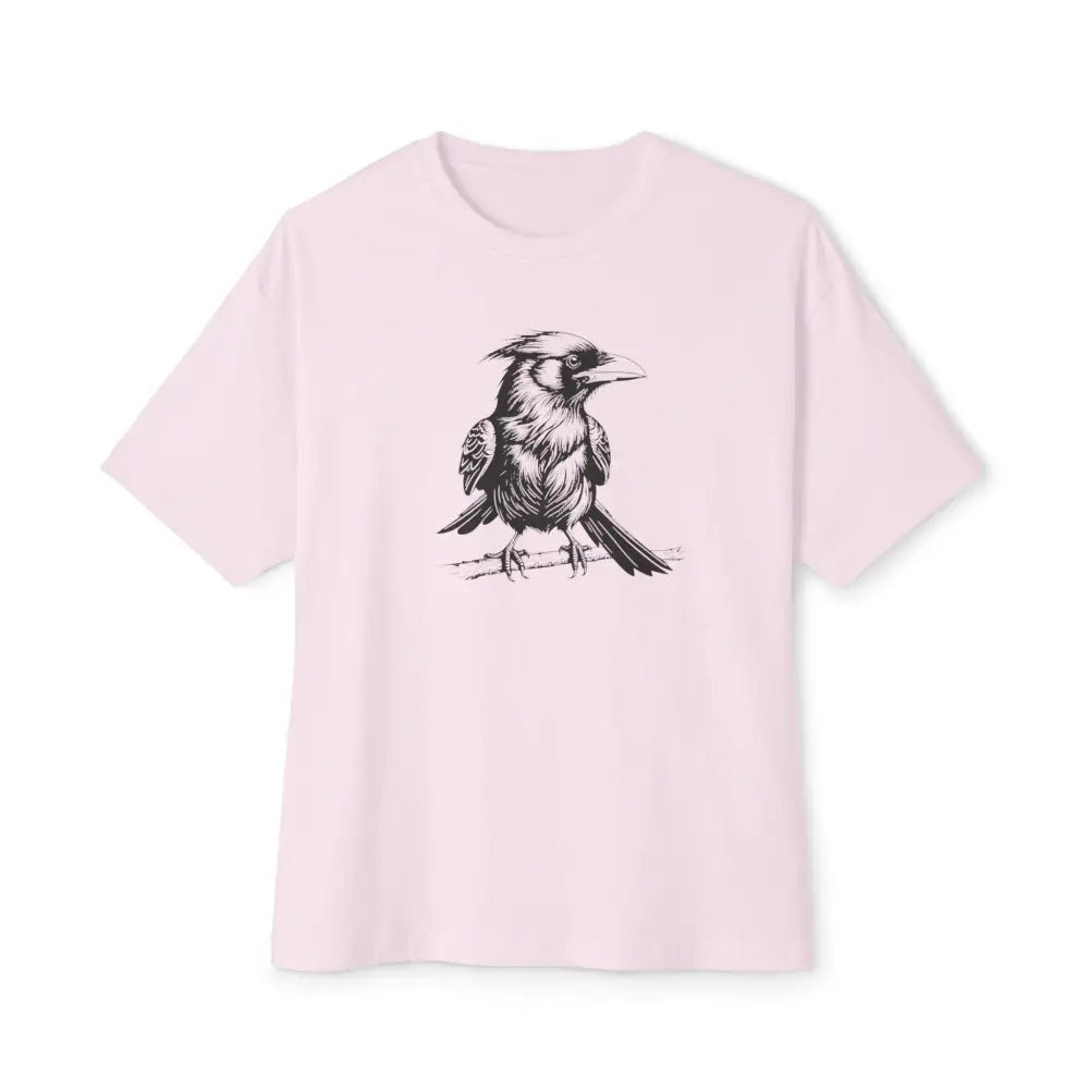 Vintage minimalist raven bird graphic t-shirt in light pink by Trini Skies