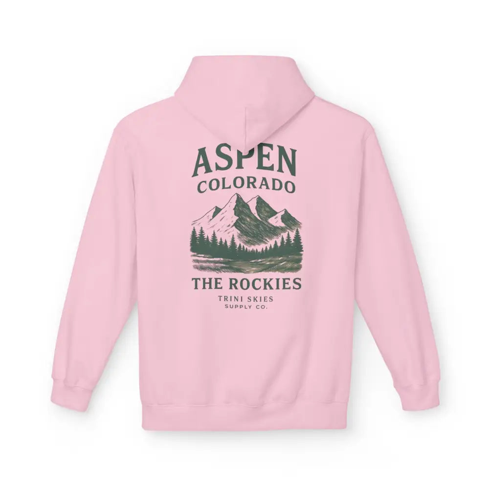 Pink Aspen Colorado hoodie with vintage Rockies mountain graphic