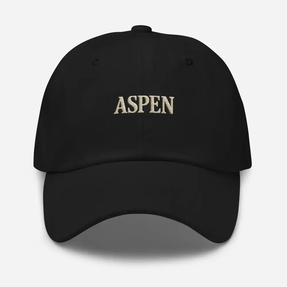Vintage-style Aspen embroidered black baseball cap by Trini Skies