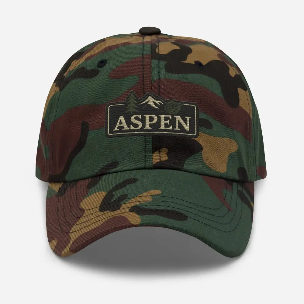 Vintage-style Aspen embroidered camo baseball cap hat
