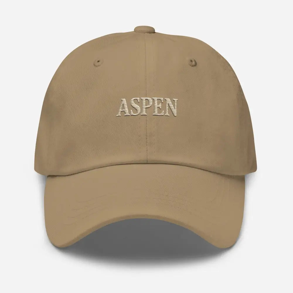Vintage-style Aspen embroidered khaki dad hat by Trini Skies