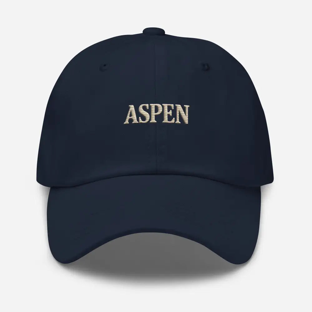 Vintage-style Aspen embroidered dark blue baseball cap by Trini Skies