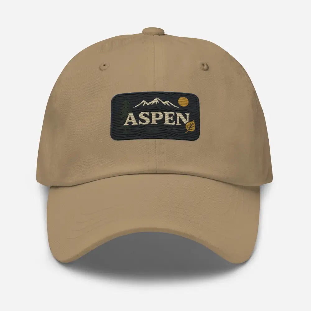 Vintage-style Aspen embroidered tan baseball cap