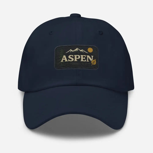 Dark blue vintage-style Aspen embroidered hat with embroidered patch on corduroy cap