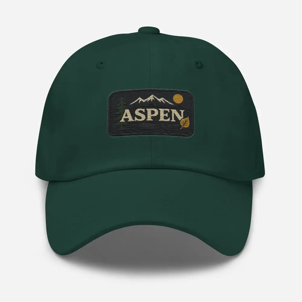 Vintage-style Aspen embroidered hat in dark green baseball cap