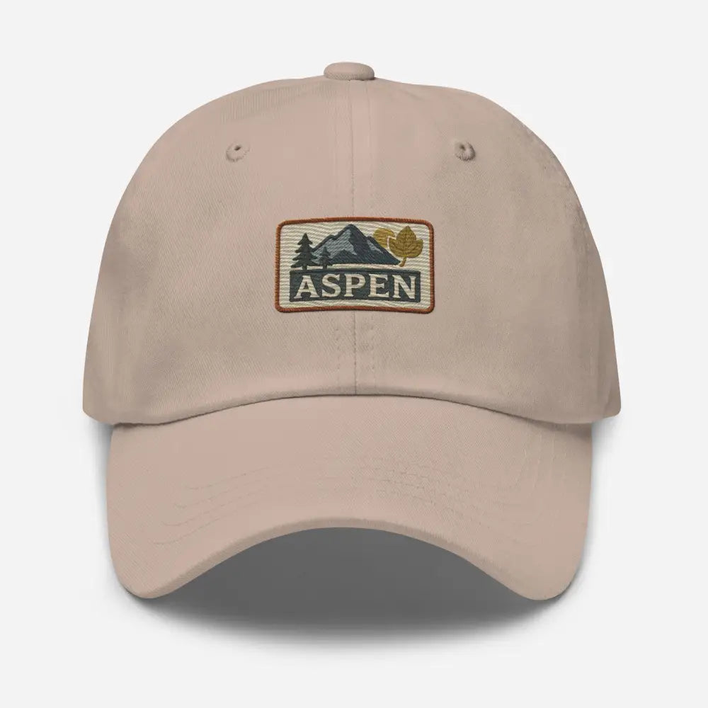Vintage-style Aspen embroidered hat in light tan baseball cap