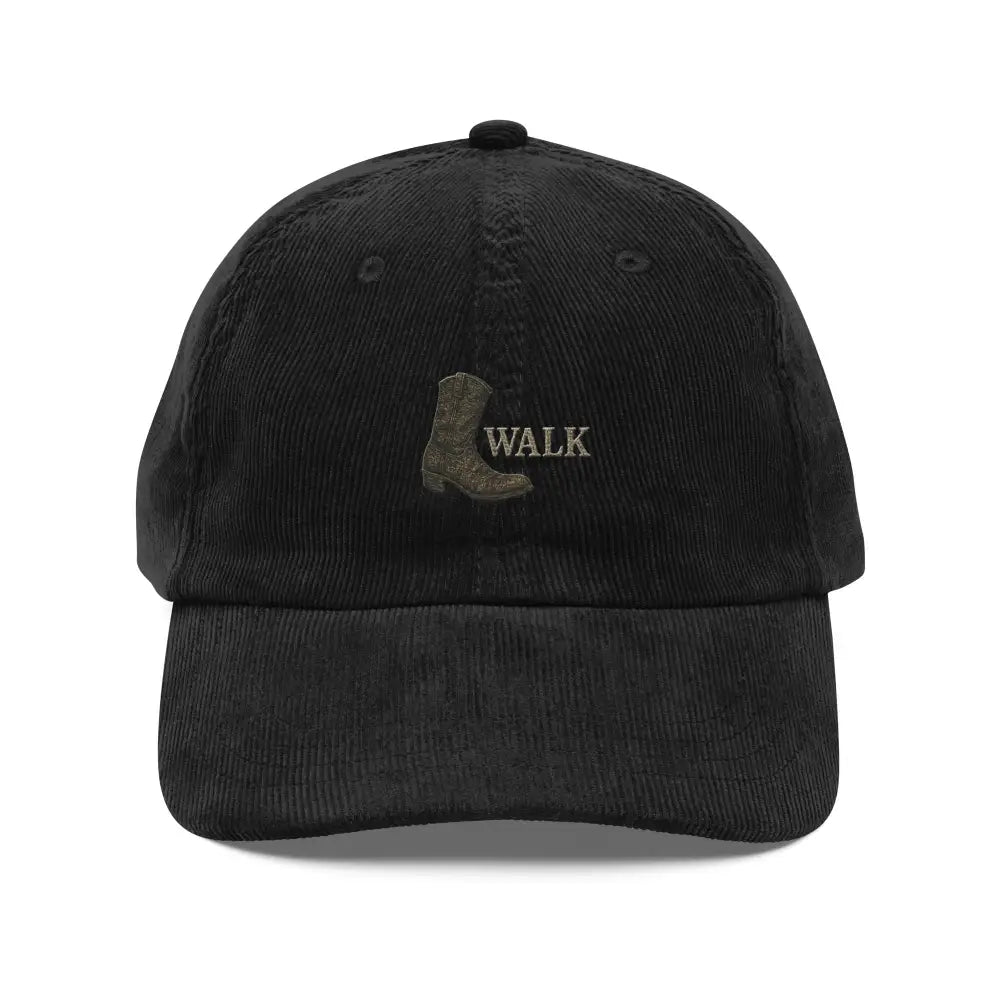 Vintage outlaw-inspired dad cap with WALK embroidery and cowboy boot