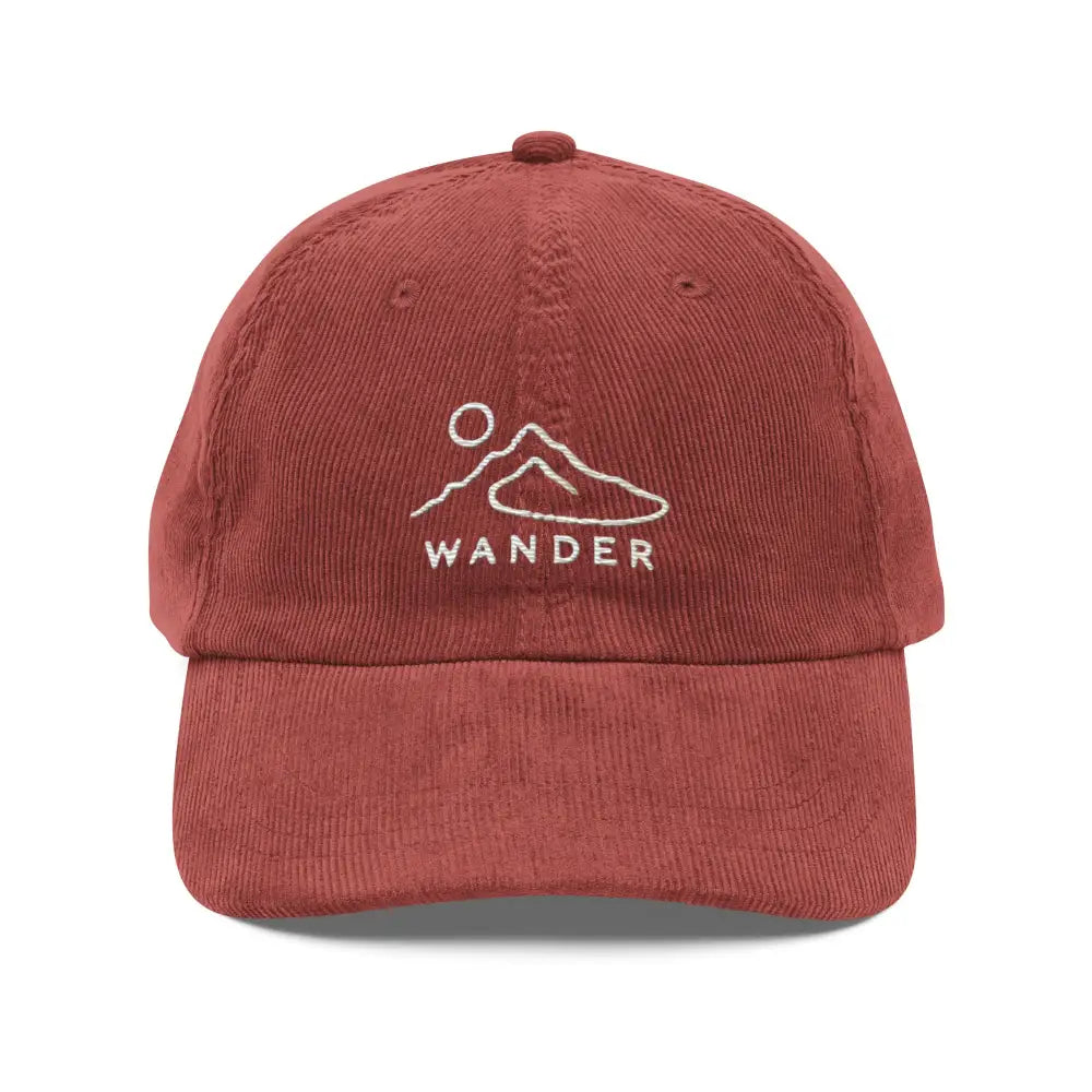 Embroidered corduroy cap with minimalist mountain sun graphic
