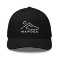 Black minimalist mountain landscape embroidered trucker hat