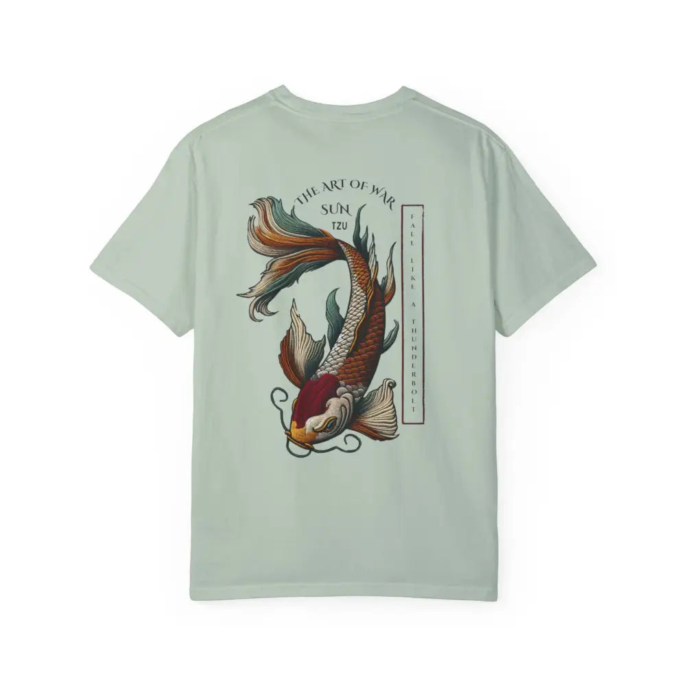 Light green Art of War koi fish inspirational t-shirt with war koi fish design