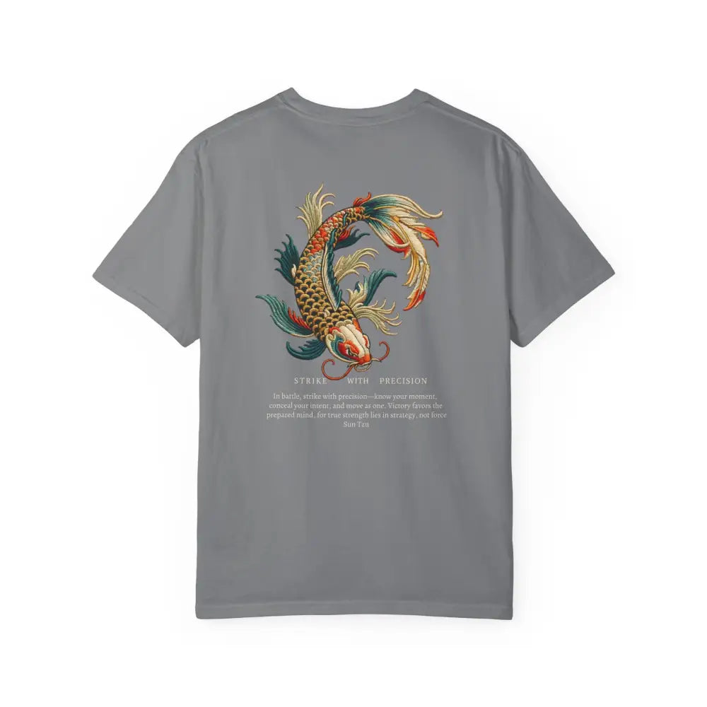Grey Inspirational T-Shirt with War Koi Fish Design