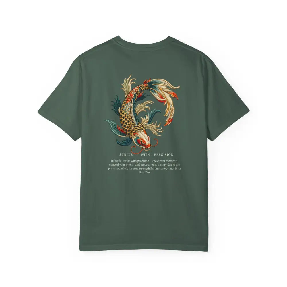 Dark green Inspirational Art of War Koi Fish graphic tee