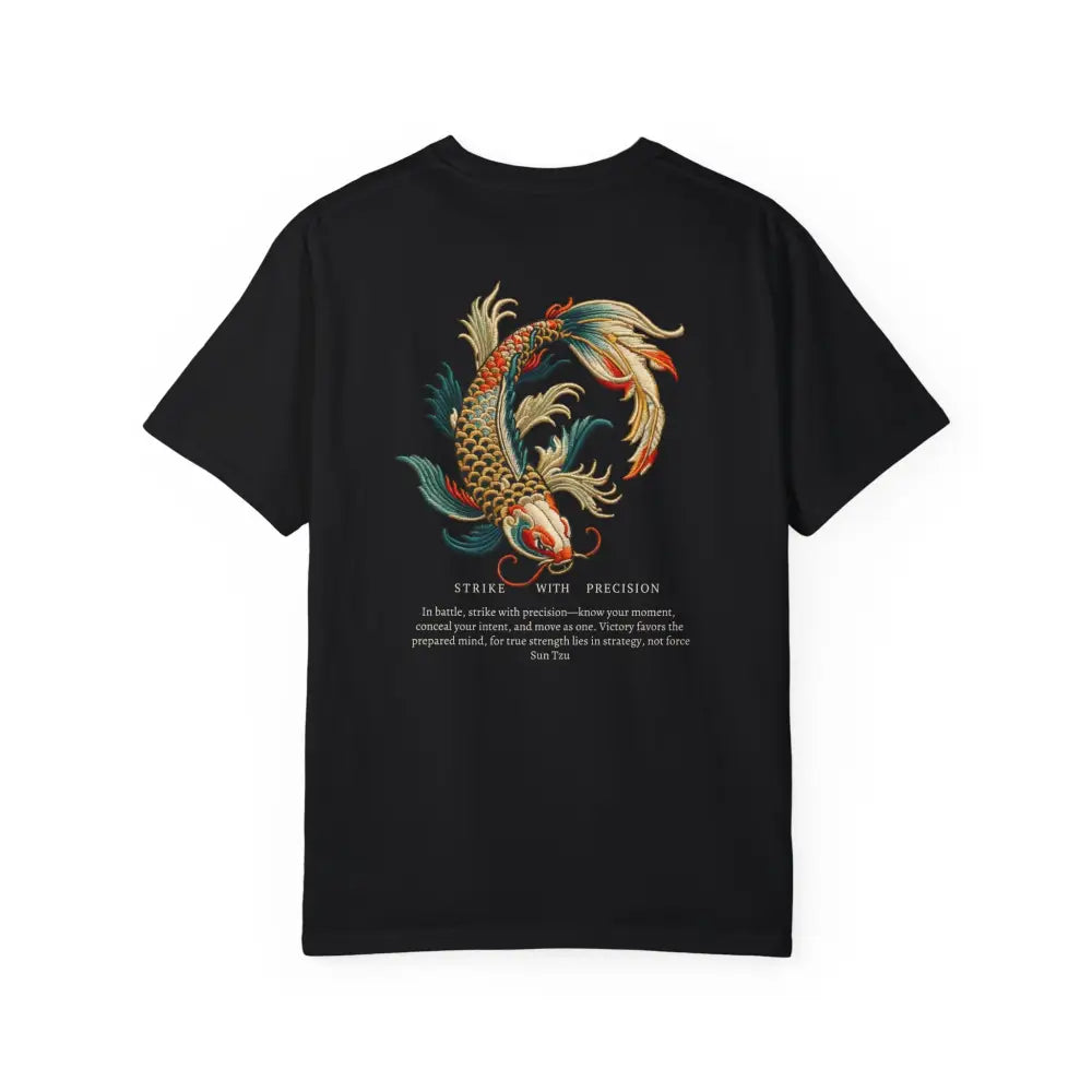 Black Inspirational T-Shirt with Motivational War Koi Fish Graphic