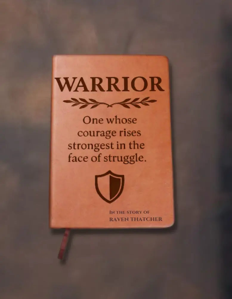 Light brown Warrior journal with dark graphic design, perfect for custom family vacation shirts