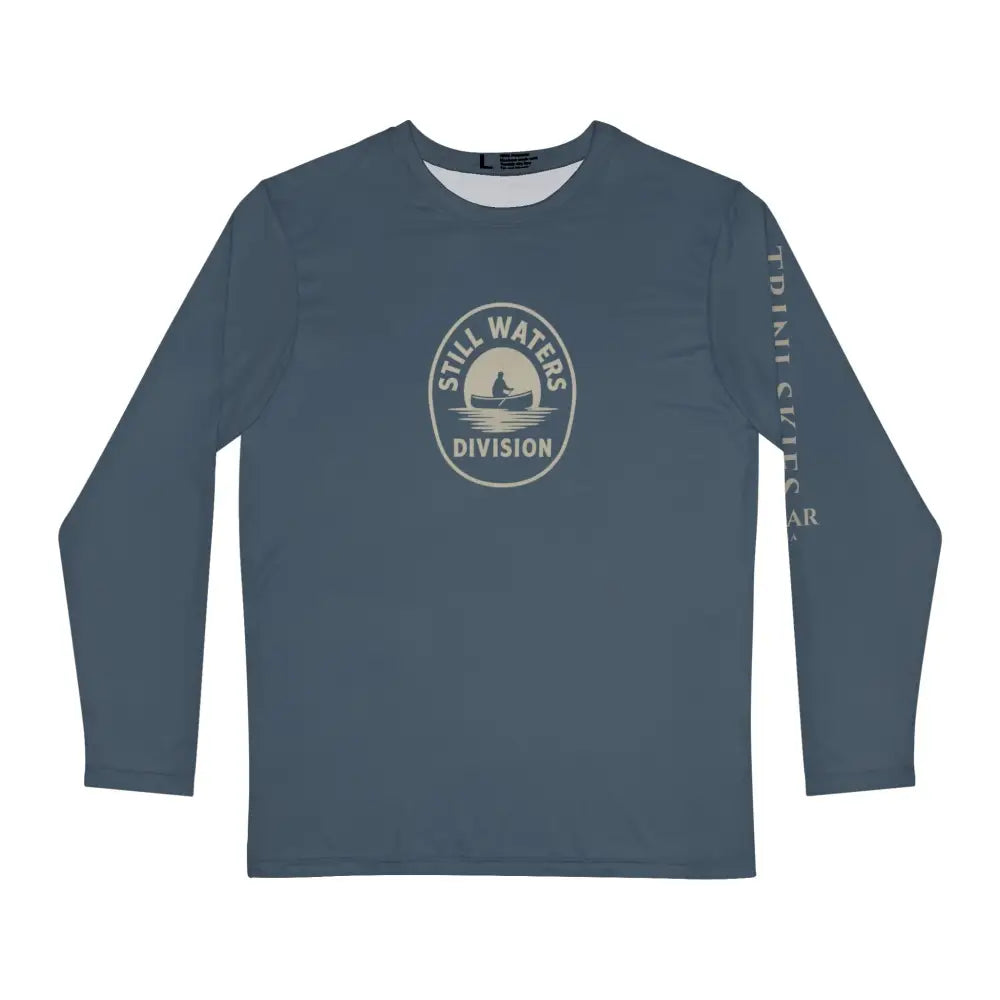 Trini Skies Gear Waters Division long sleeve fishing shirt with boat graphic