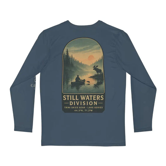 Trini Skies Gear Waters Division Long Sleeve Fishing Shirt with Lake Scene
