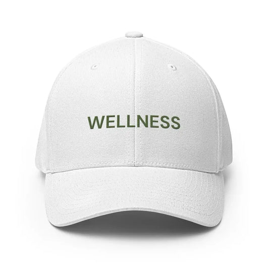 White Wellness Embroidered Flexfit Baseball Cap by Trini Skies Supply
