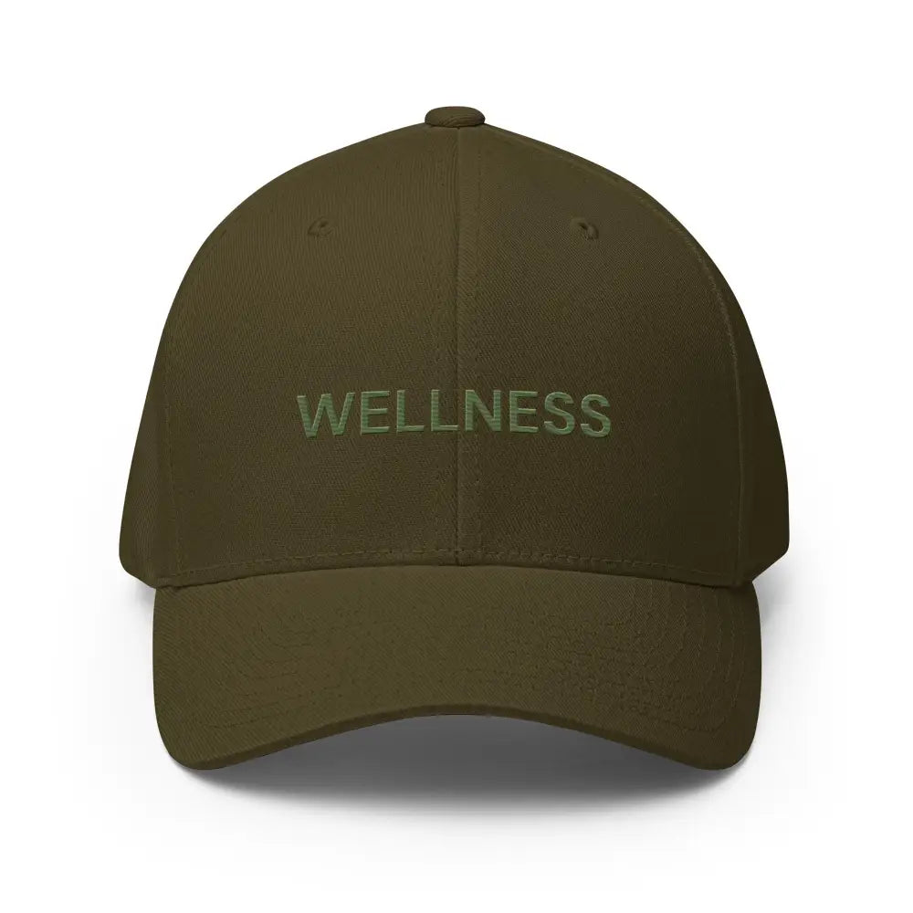 Olive green wellness embroidered flexfit hat with WELLNESS front